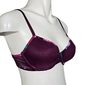 NWT La Senza Women's Purple Pink Floral Semi Sheer Mesh Cups Underwire Bra 36B